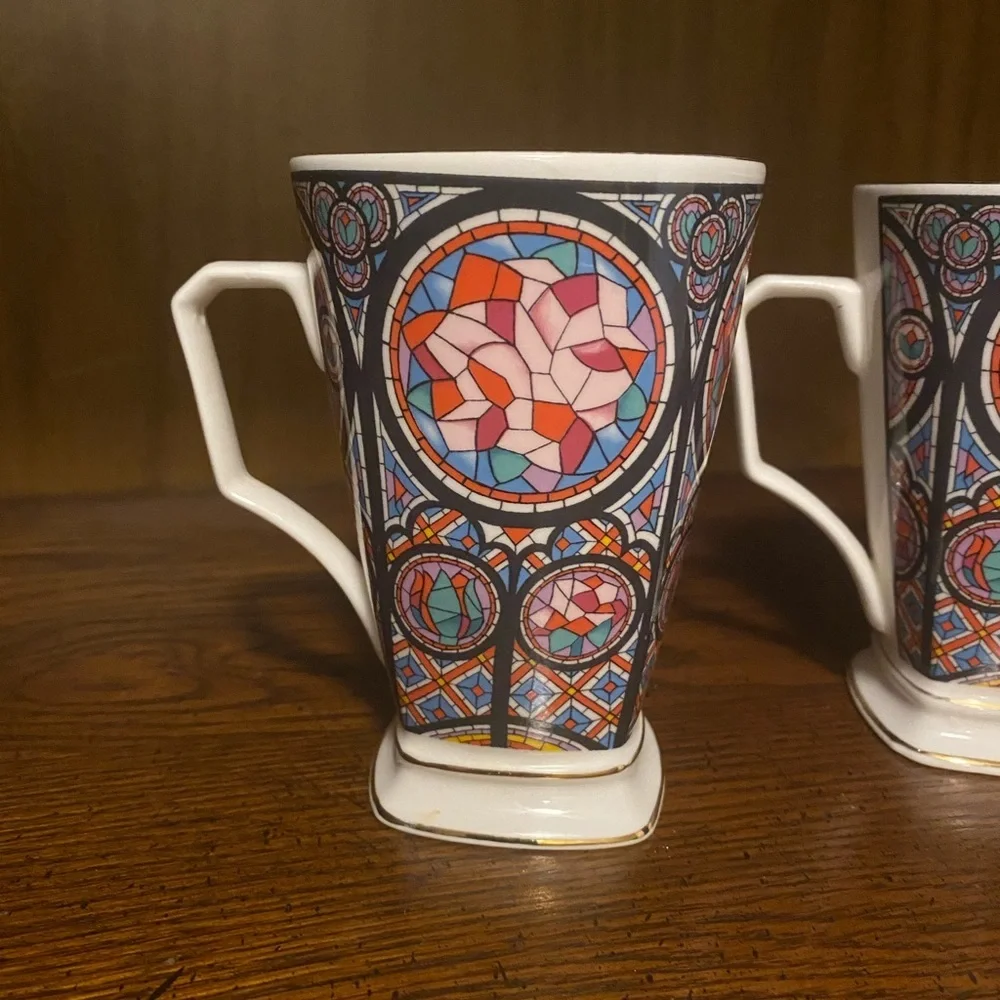 Past Times Rose Window Fine Bone China Mug Set | Oxford England | Stained Glass
